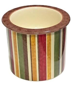 Pier1 Hand-Painted Round Fall Colors Cold/Hot Sauce Dip Bowl & Cannister 2Piece